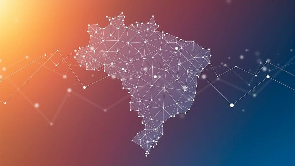 Ilustração do Brasil com traços de acessos à internet