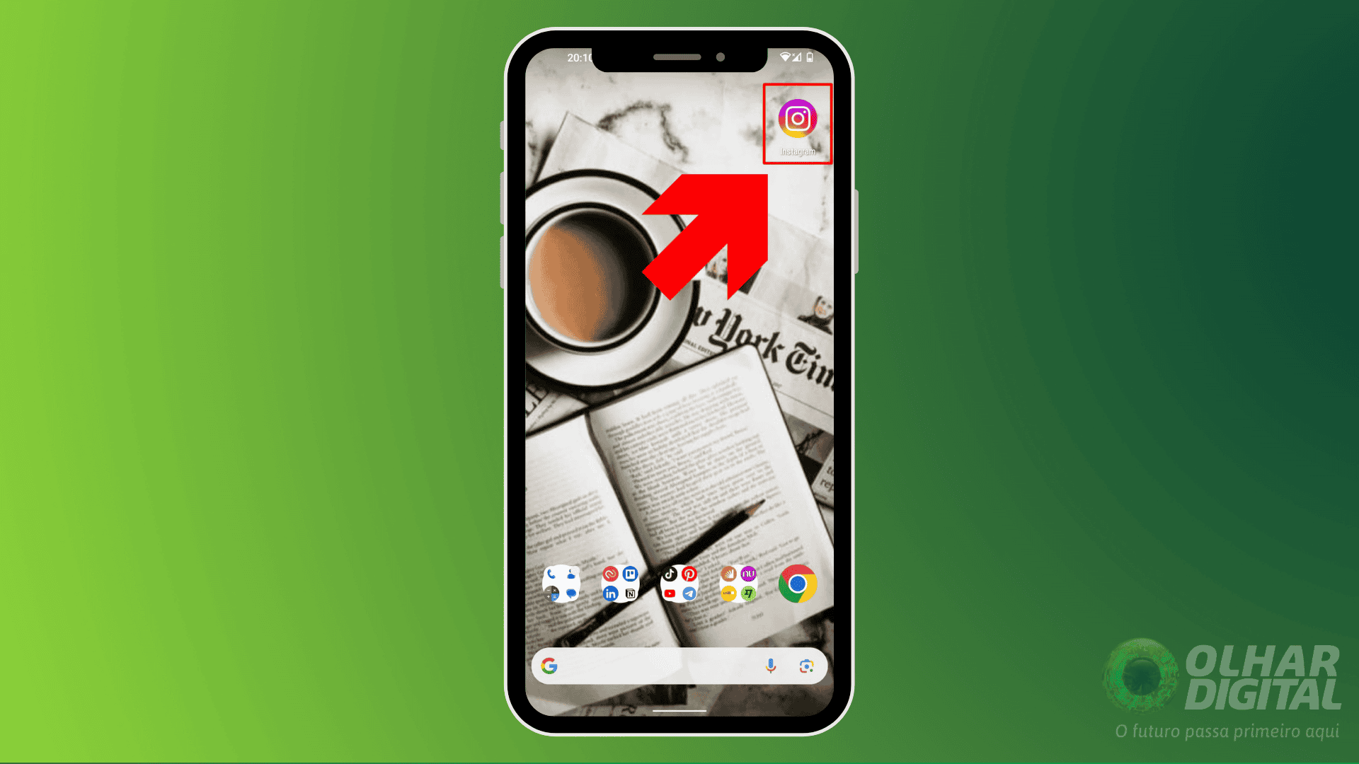 imagem mostra uma seta apontando para o ícone do aplicativo do instagram