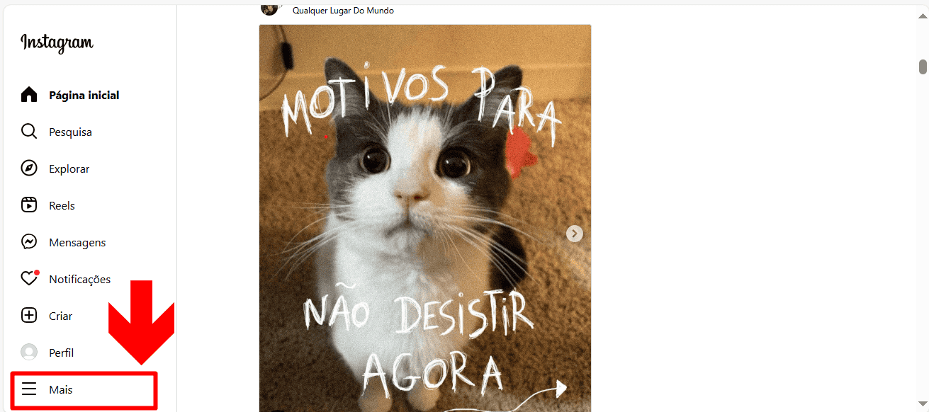 imagem mostra um botão de configurações localizado no feed do perfil no instagram