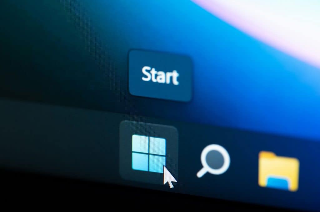 Botão Iniciar do Windows 11 na tela do menu do computador